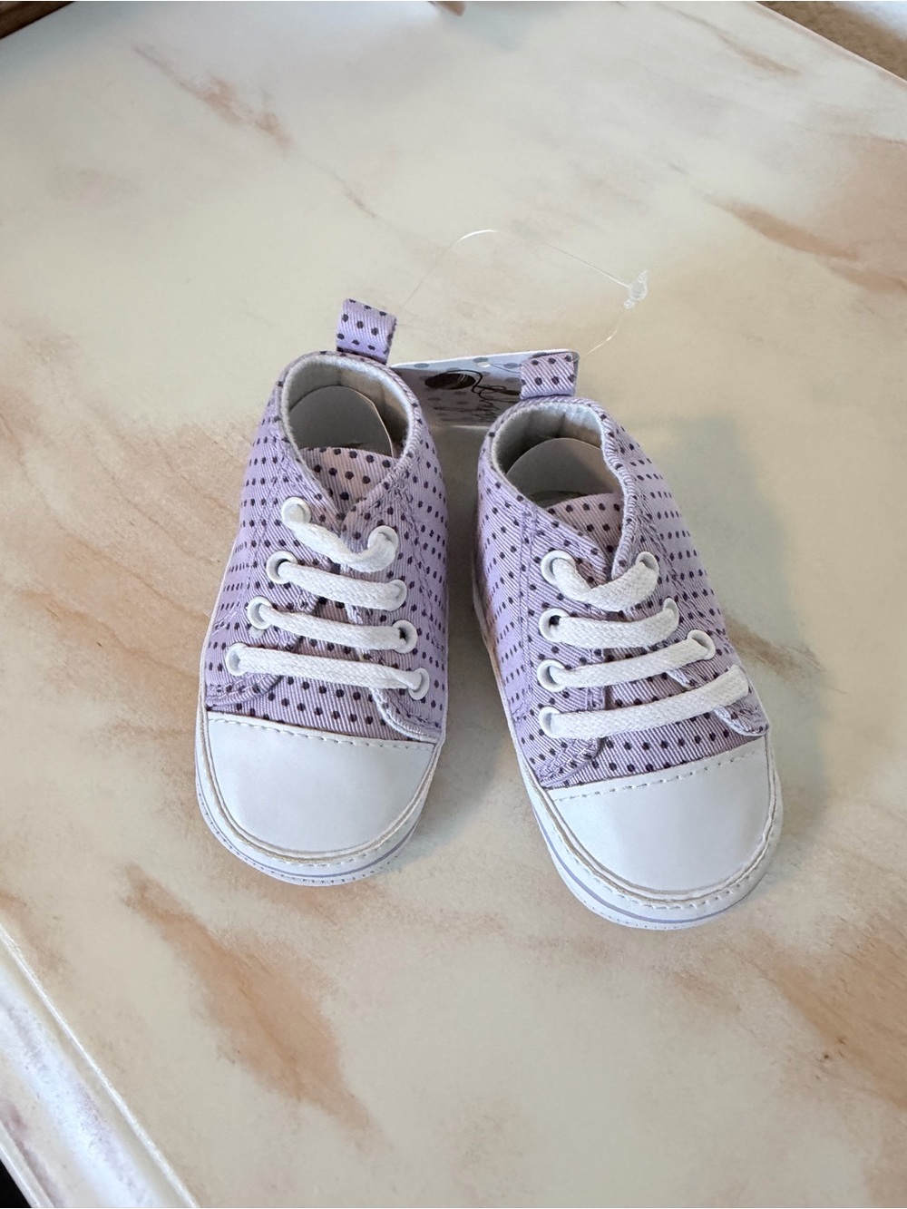 Kids Lavender Polka Dot Lace-Up Sneakers